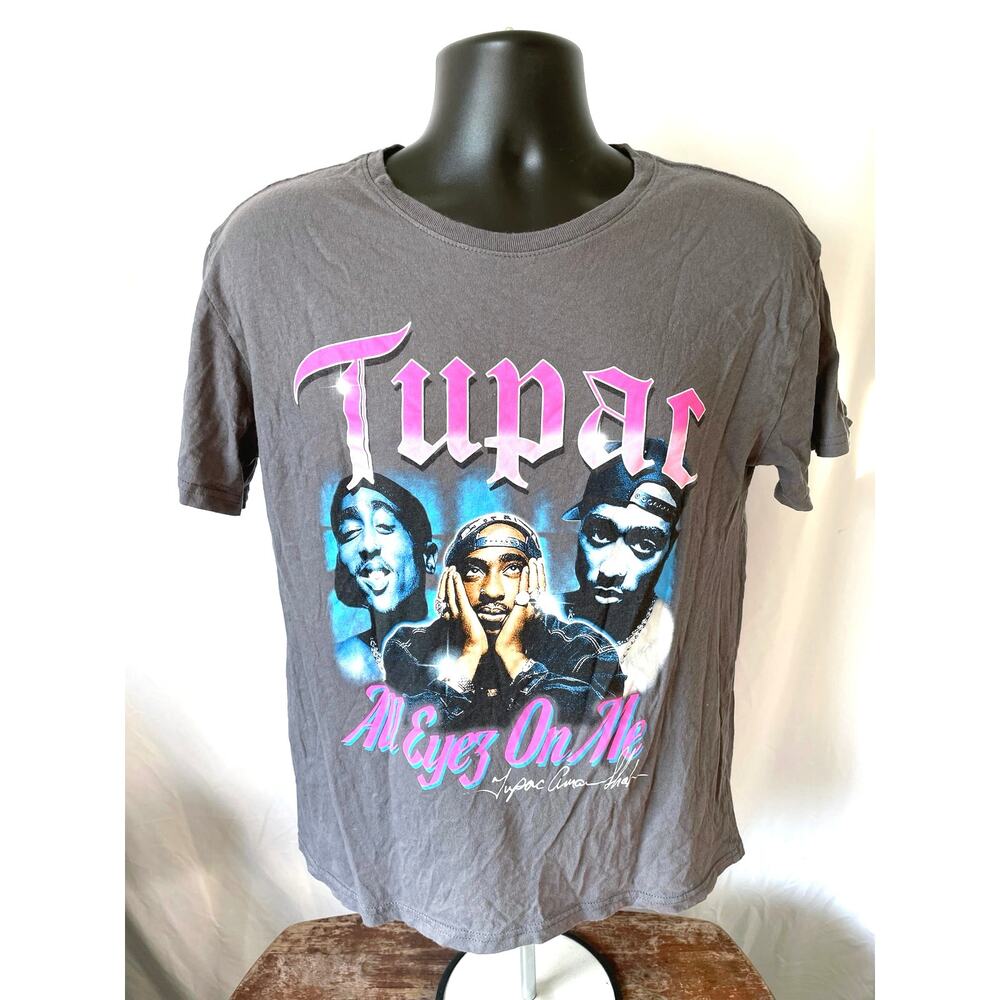 Tupac 2Pac All Eyez On Me Rap Tee Gray Graphic Shirt L
